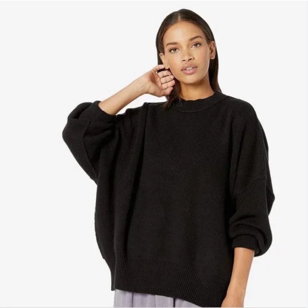 FREE PEOPLE WOMENS EASY STREET TUNIC SWEATER BLACK OVERSIZED SIZE MEDIUM